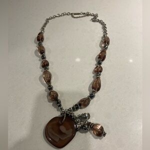 Vintage Signed Crisca Necklace Amber With Silver Tones